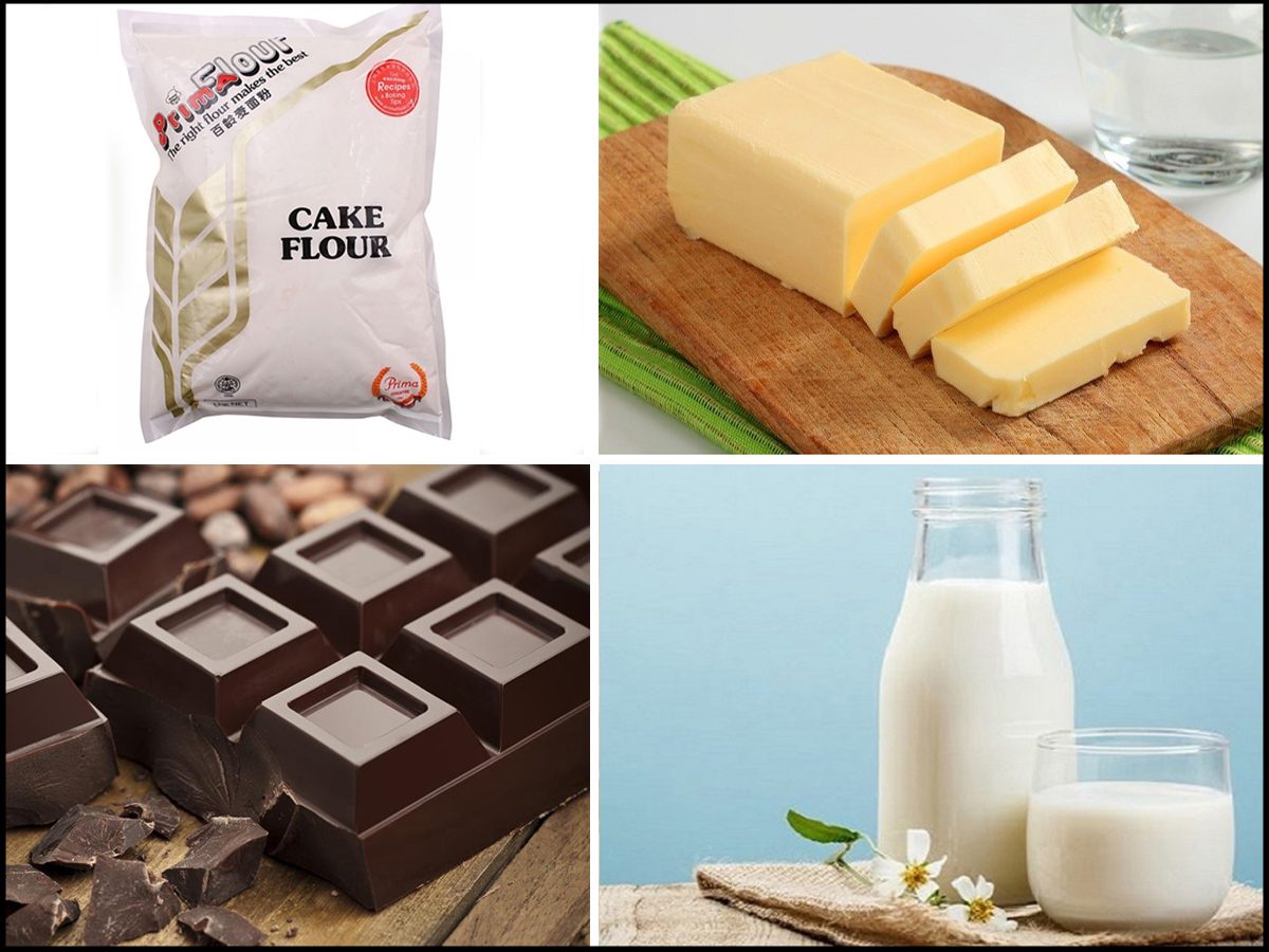 Ingredients for chocolate fudge chiffon cake