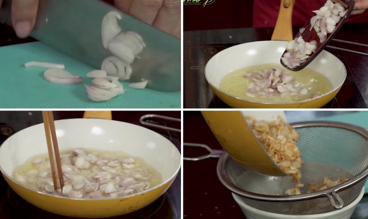 Step 2 Fry the shallots for Vegetarian Rice Paper Salad