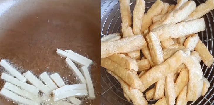 Step 3 Processing tofu and fried tofu skin Mixed rice paper