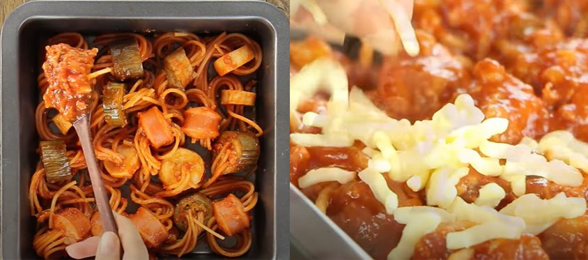 Step 4 Preparing for baking Baked cheese spaghetti