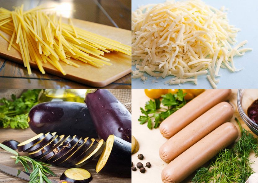 Ingredients for baked macaroni dish