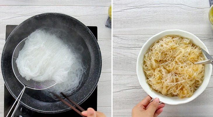 Step 2 Blanch the noodles for stir-fried noodles with minced meat