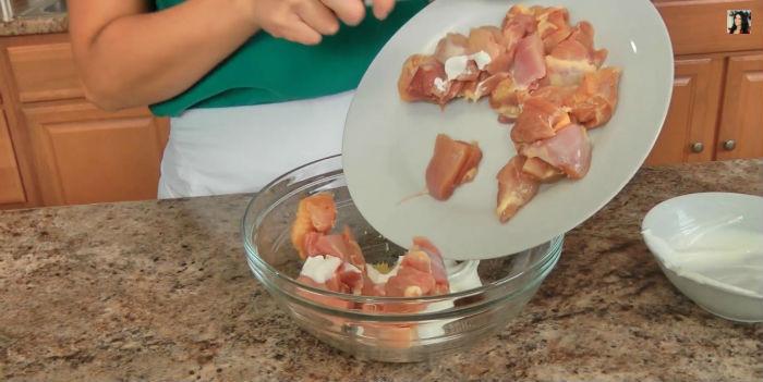 Step 1 Marinate chicken with yogurt for Indian Butter Chicken