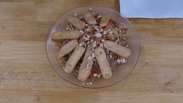 Step 3 Tossing the Salad Banana Flower Salad with Fried Tofu