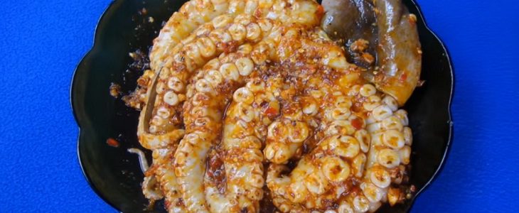 Step 2 Marinate the octopus for Grilled Octopus with Satay