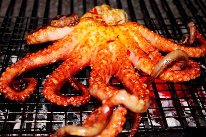 Step 3 Grill the octopus for Grilled Octopus with Satay