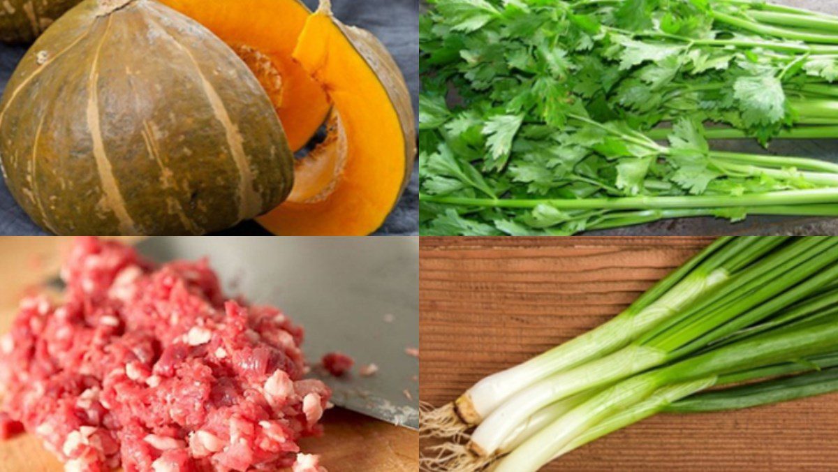 Ingredients for pumpkin soup with minced meat