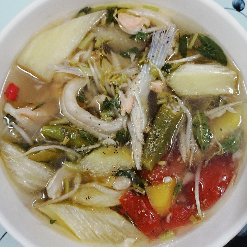 Step 4 Final product Sour soup with salmon belly