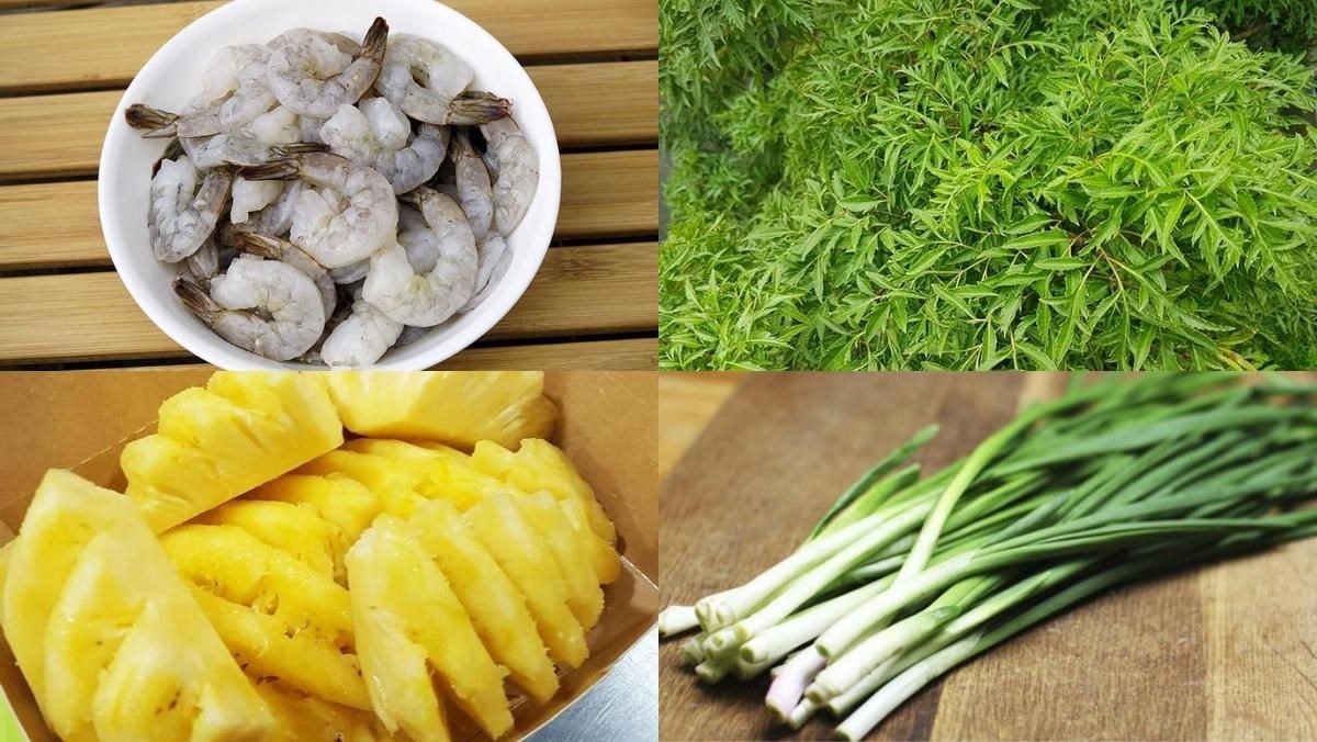 Ingredients for the dish of water spinach soup