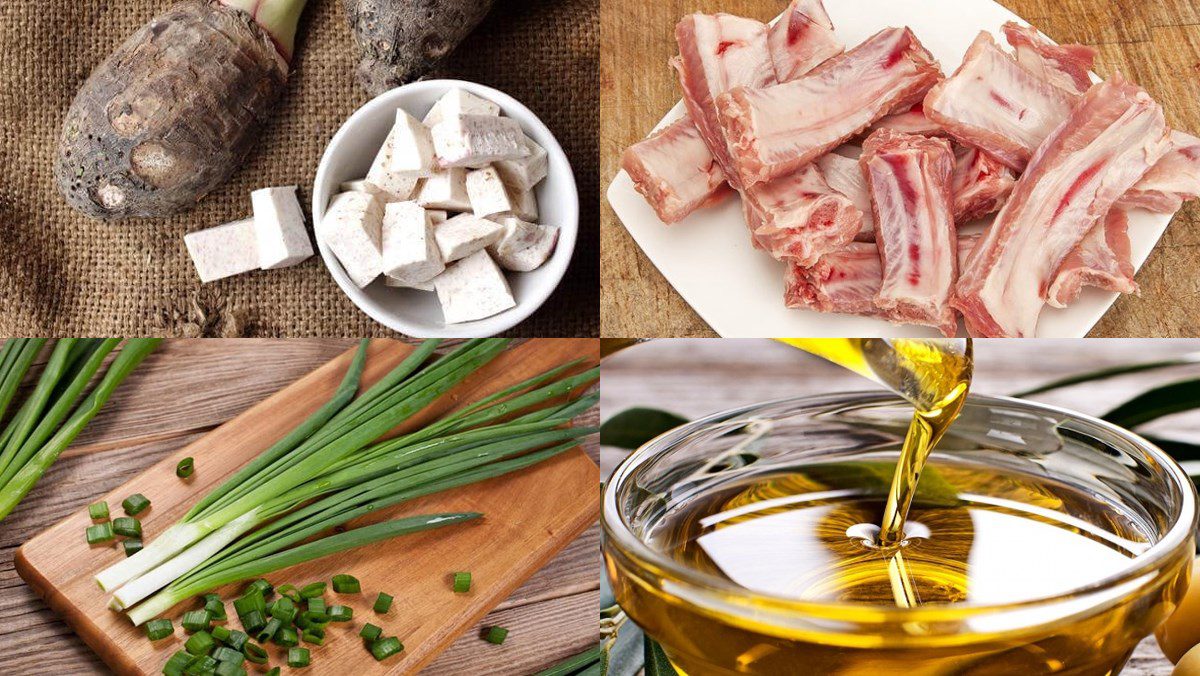 Ingredients for the dish of taro soup with spare ribs