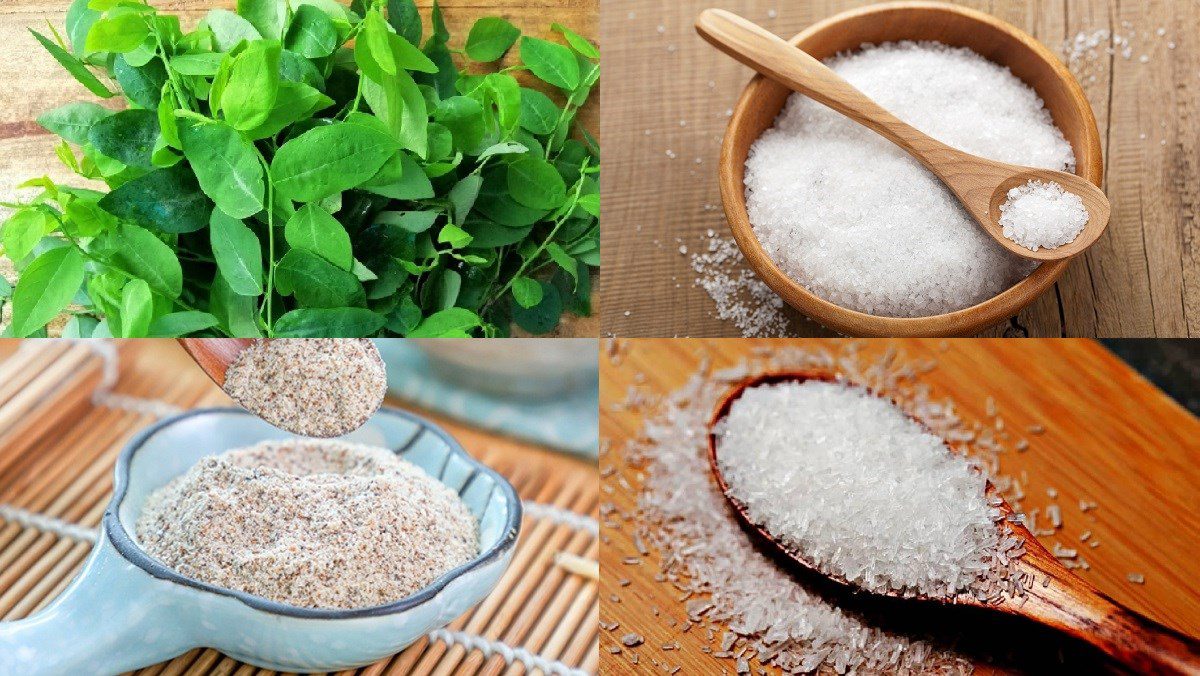 Ingredients for vegetarian sweet potato leaf soup