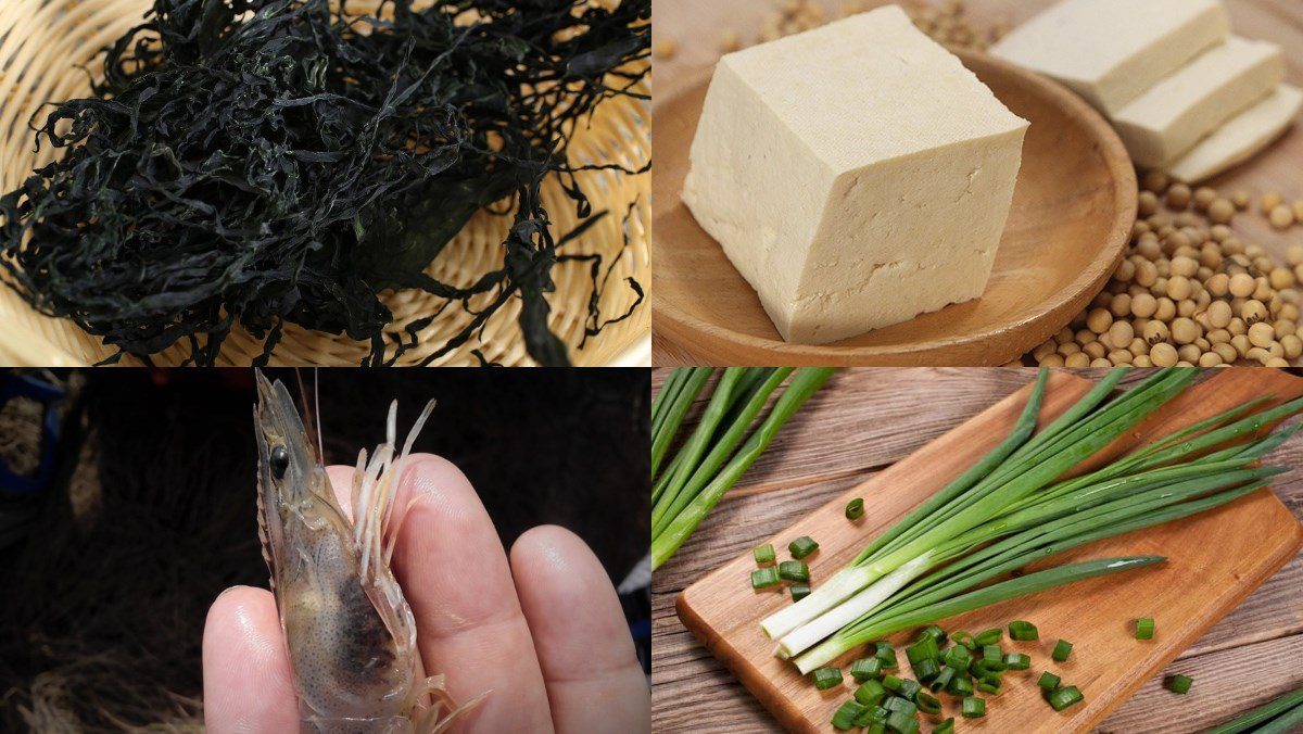 Ingredients for seaweed soup with soft tofu