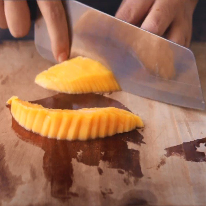 Step 5 Cut mango for decoration Vegan mango cheesecake