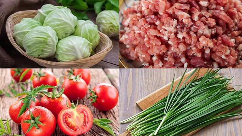 Ingredients for cabbage rolls with tomato sauce