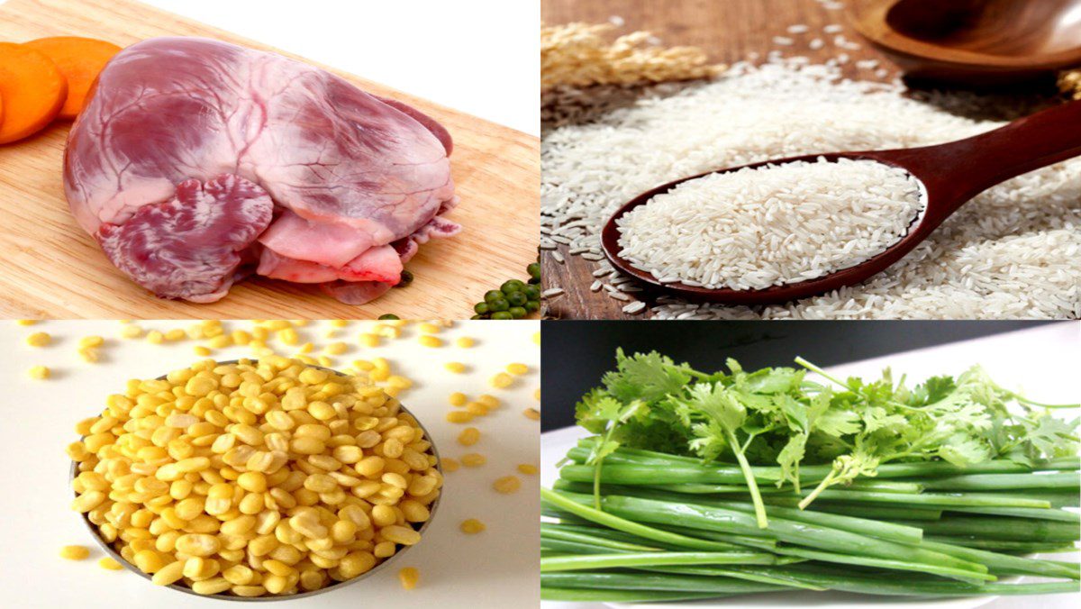 Ingredients for pork heart and green bean porridge using a slow cooker