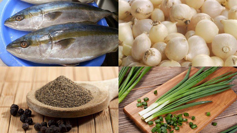 Ingredients for fish porridge with shallots