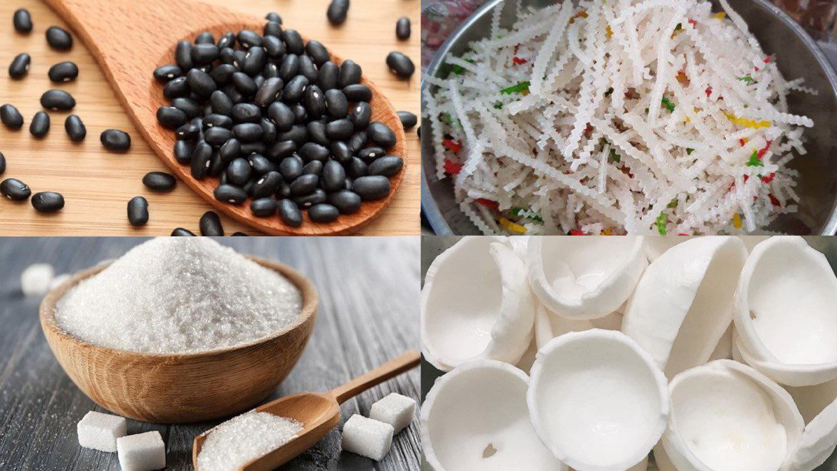 Ingredients for black bean dessert with potato flour