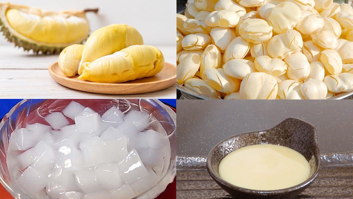 Ingredients for jackfruit and thốt nốt jelly, jackfruit and thốt nốt jelly with pandan leaves