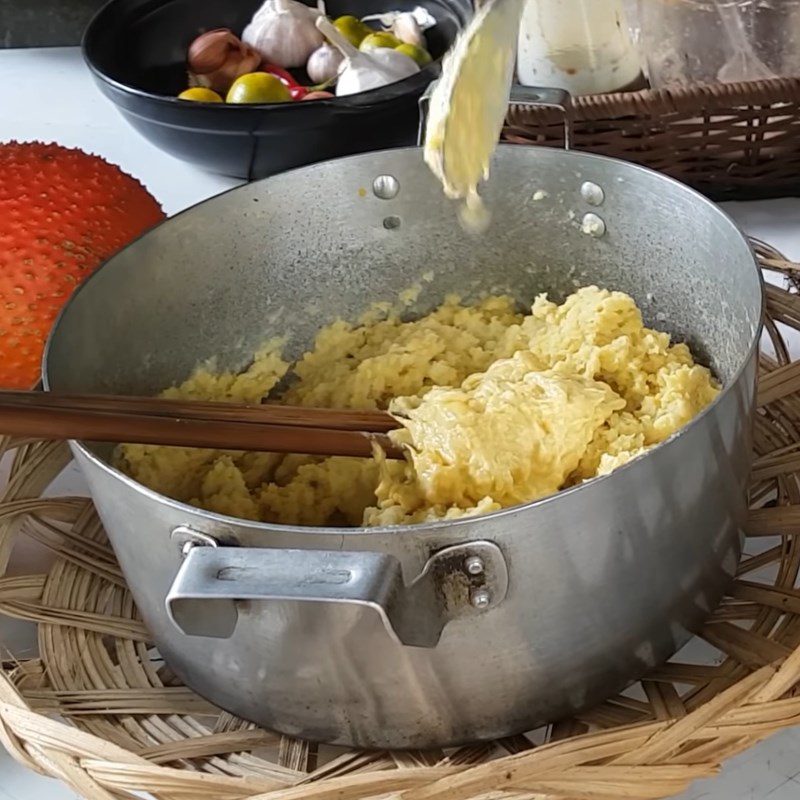 Step 3 Make the durian bean filling for the Gấc sticky rice cake filled with durian