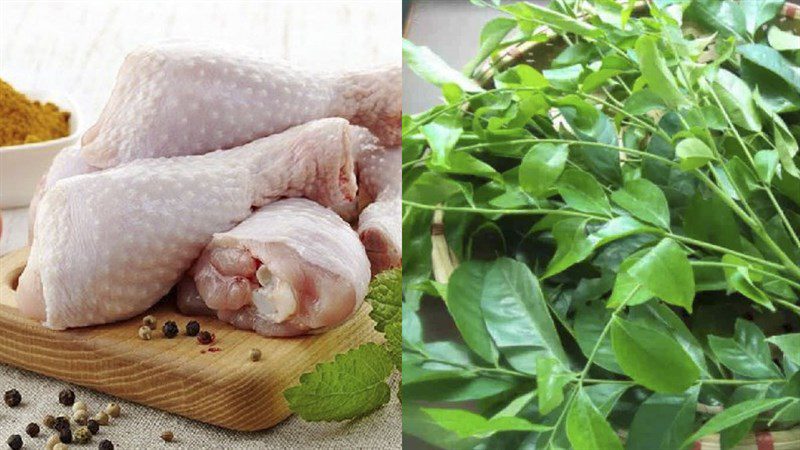 Ingredients for fried chicken with pandan leaves and fried chicken with mac mat leaves