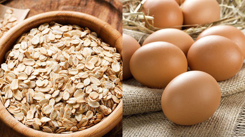 Ingredients for chicken egg oatmeal porridge