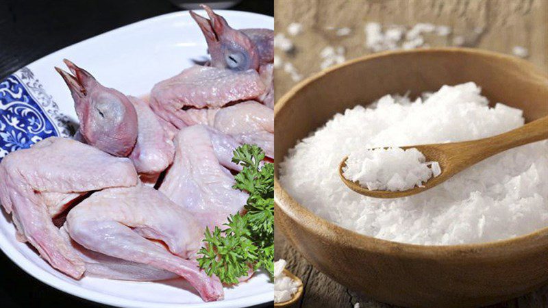 Ingredients for grilled pigeon with salt and chili