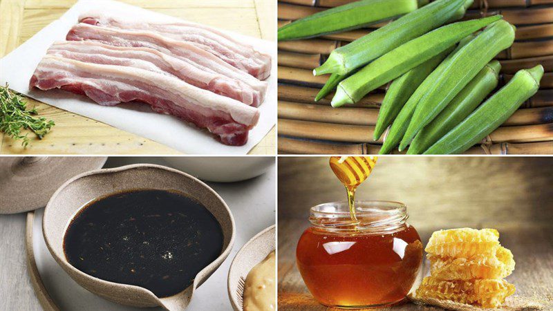 Ingredients for honey sauce rolled pork with okra