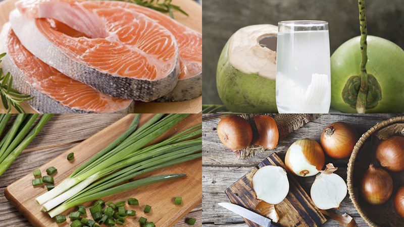 Ingredients for braised salmon in coconut water