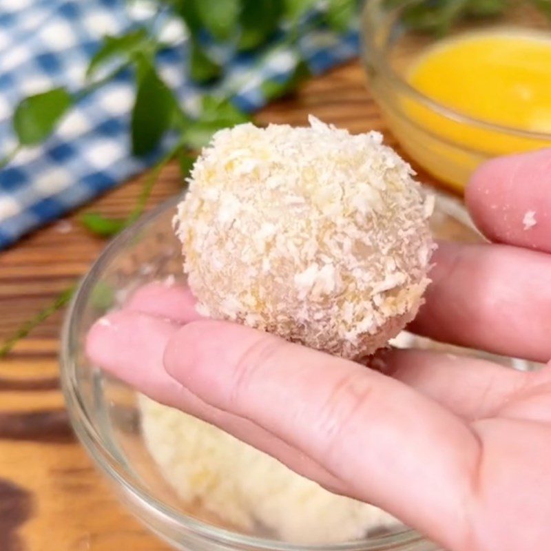 Step 4 Frying battered taro cake with cheese filling (Recipe from the TikTok channel Cooking with DMX)