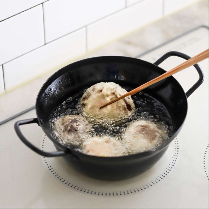 Step 4 Frying Shiitake Mushrooms Stuffed with Crispy Shrimp