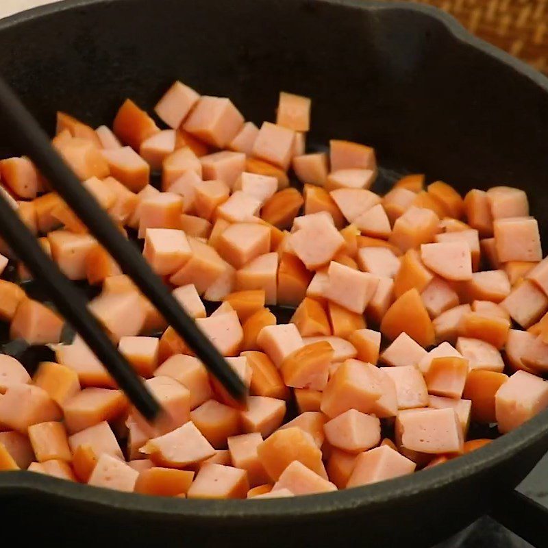 Step 1 Fry the sausage Stuffed Sausage Avocado Salad