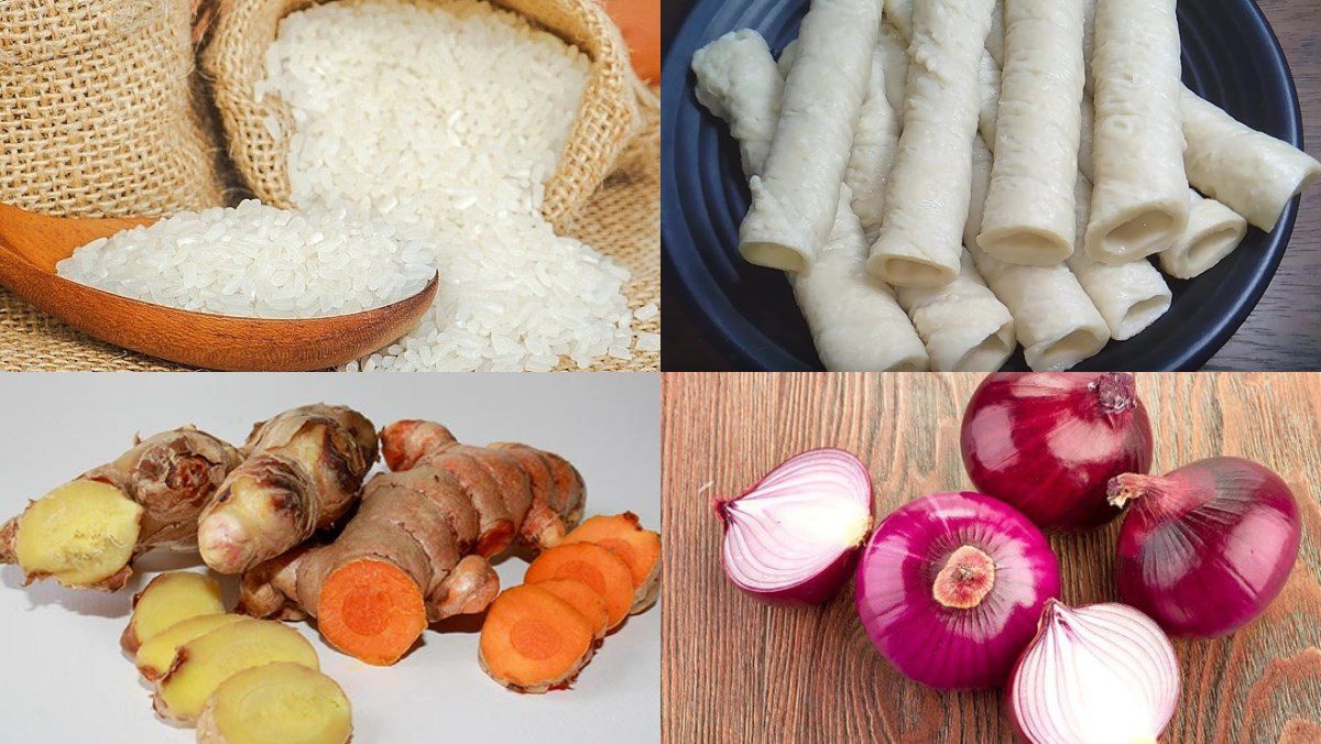 Ingredients for vegetarian chicken rice dish