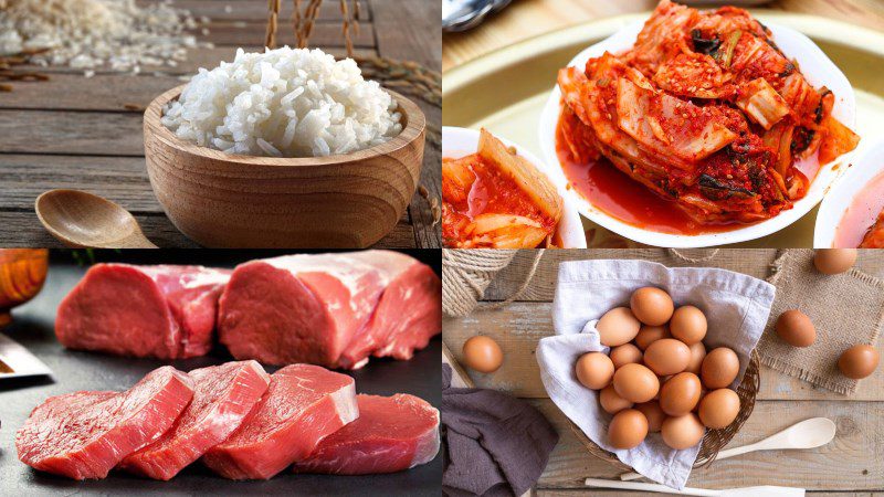 Ingredients for kimchi fried rice with beef