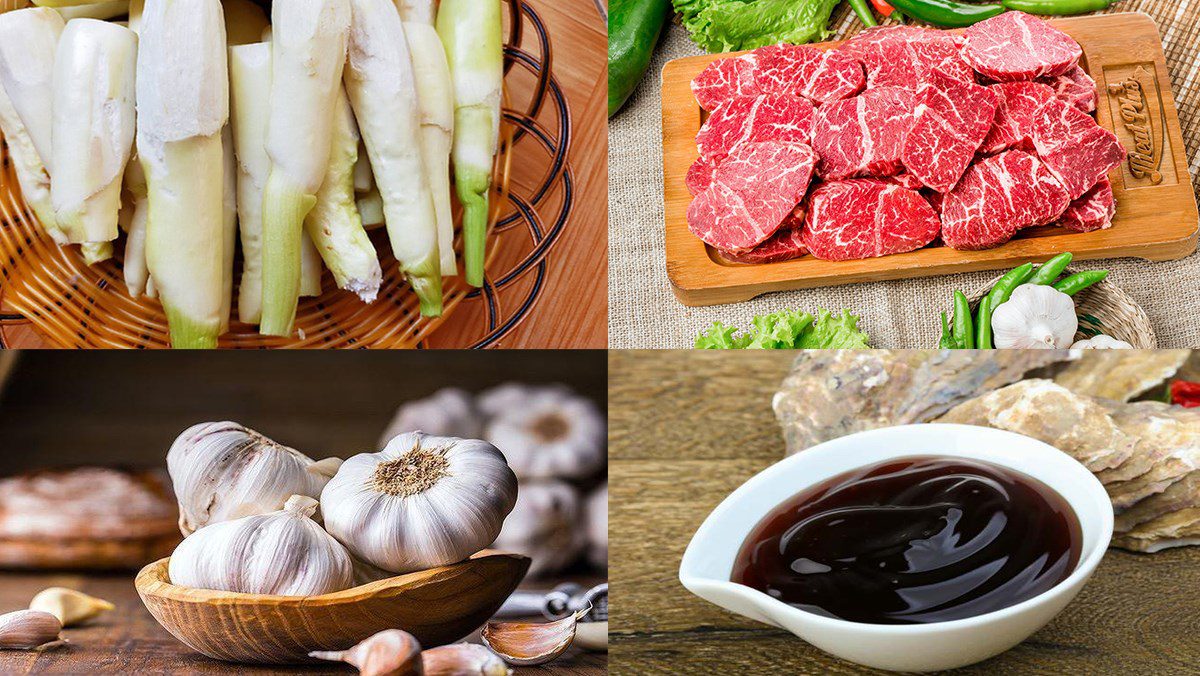 Ingredients for stir-fried elephant foot yam with beef and stir-fried elephant foot yam with eggs