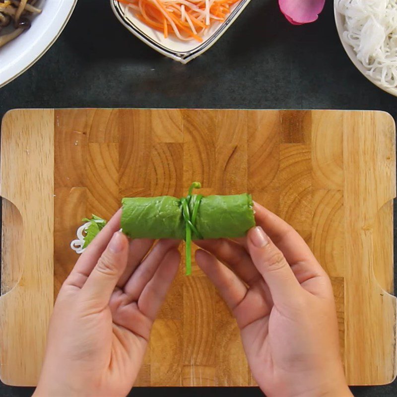 Step 5 Roll Vegetarian Mushroom Filling - Mustard Greens Roll