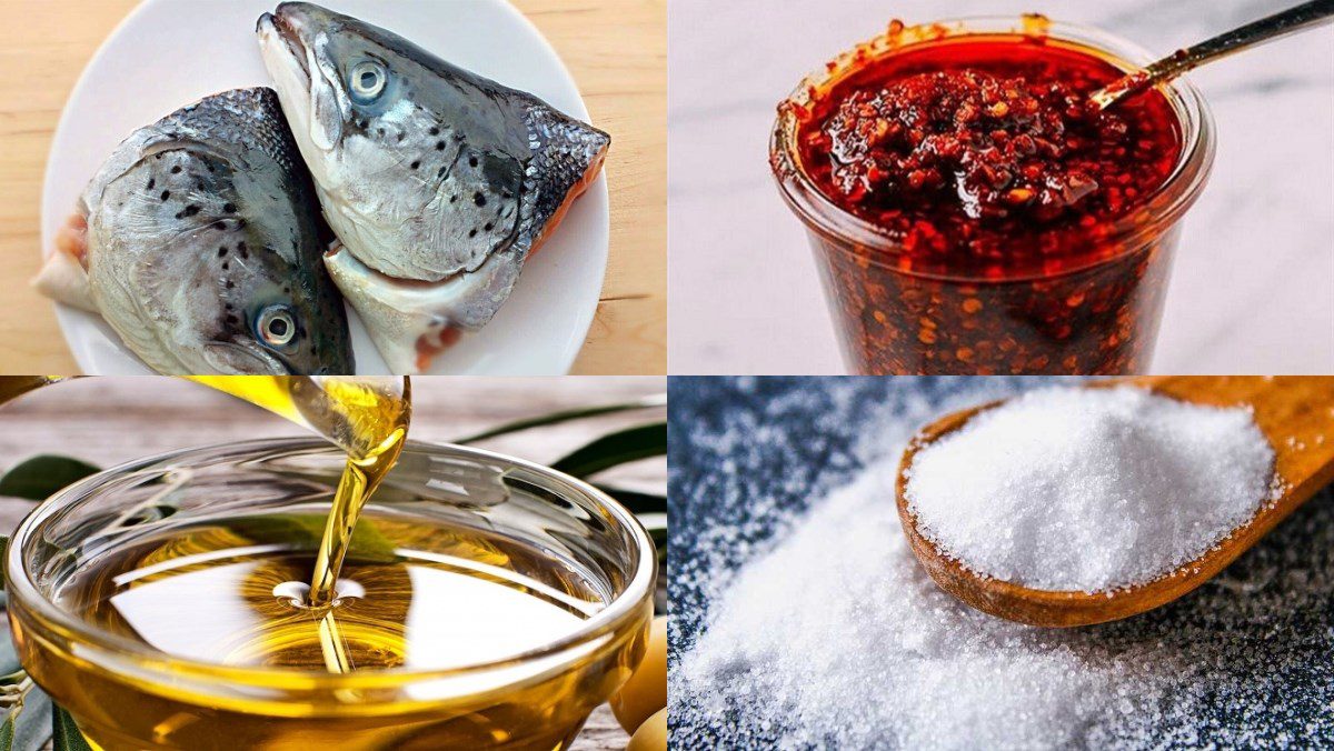 Ingredients for grilled salmon head dish