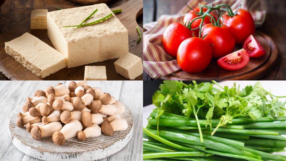 Ingredients for the vegetarian tofu with tomato sauce dish