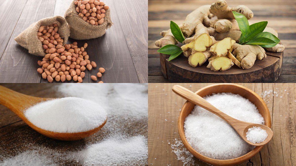 Ingredients for caramelized peanuts dish
