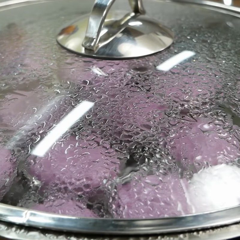 Step 4 Pour into molds and steam the cake Banh Bo cake with purple sweet potato