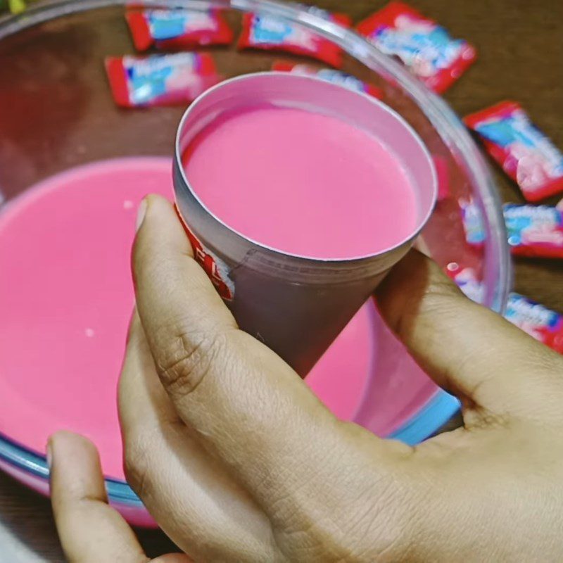 Step 3 Pouring into molds and freezing Strawberry ice cream from strawberry candy