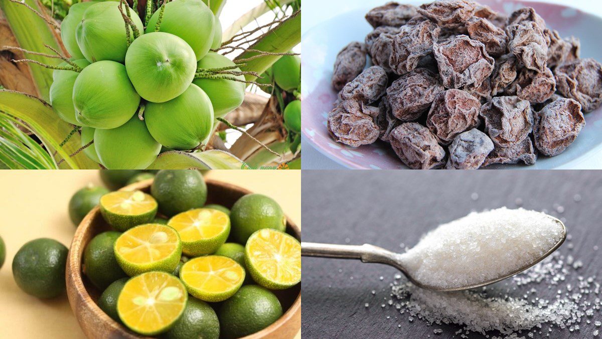 Ingredients for coconut kumquat drink, coconut with kumquat and salted plum