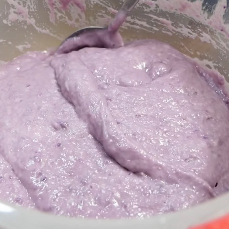 Step 3 Mash and mix purple sweet potato with Banh Bo cake flour