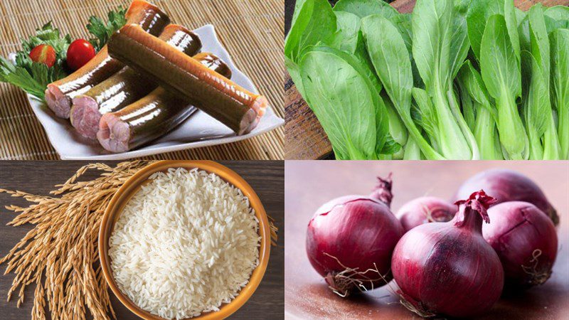 Ingredients for eel porridge with bok choy, eel porridge with spinach