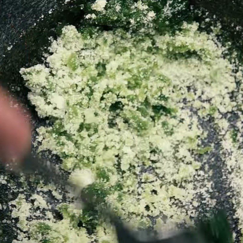 Step 3 Mashing Basil Leaves and Sugar Fried Pineapple