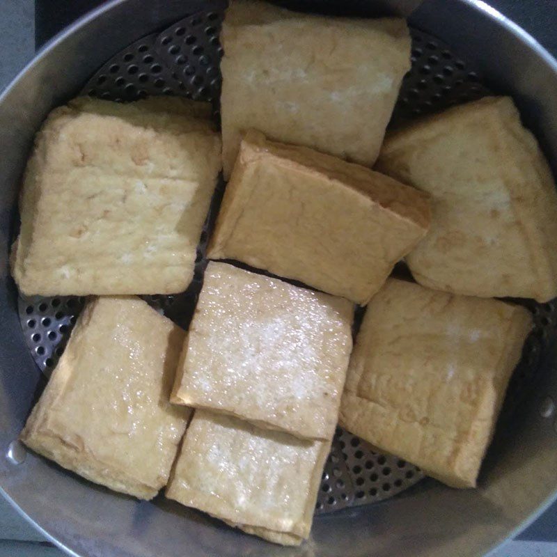 Step 3 Steam the tofu Steamed tofu with Vietnamese coriander