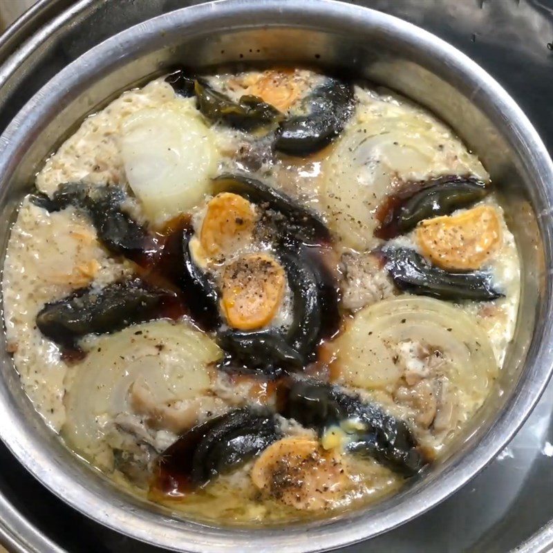 Step 4 Steamed Eggs Steamed eggs with straw mushrooms and salted century eggs