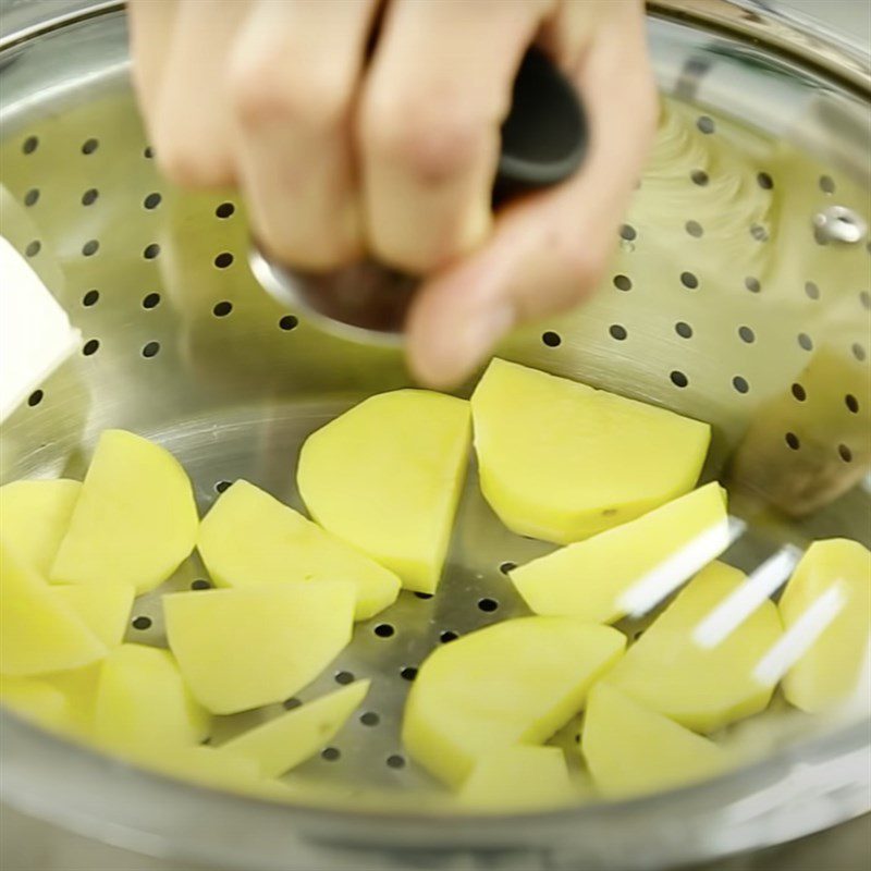 Step 1 Steam and mash potatoes for Potato Meatball Soup