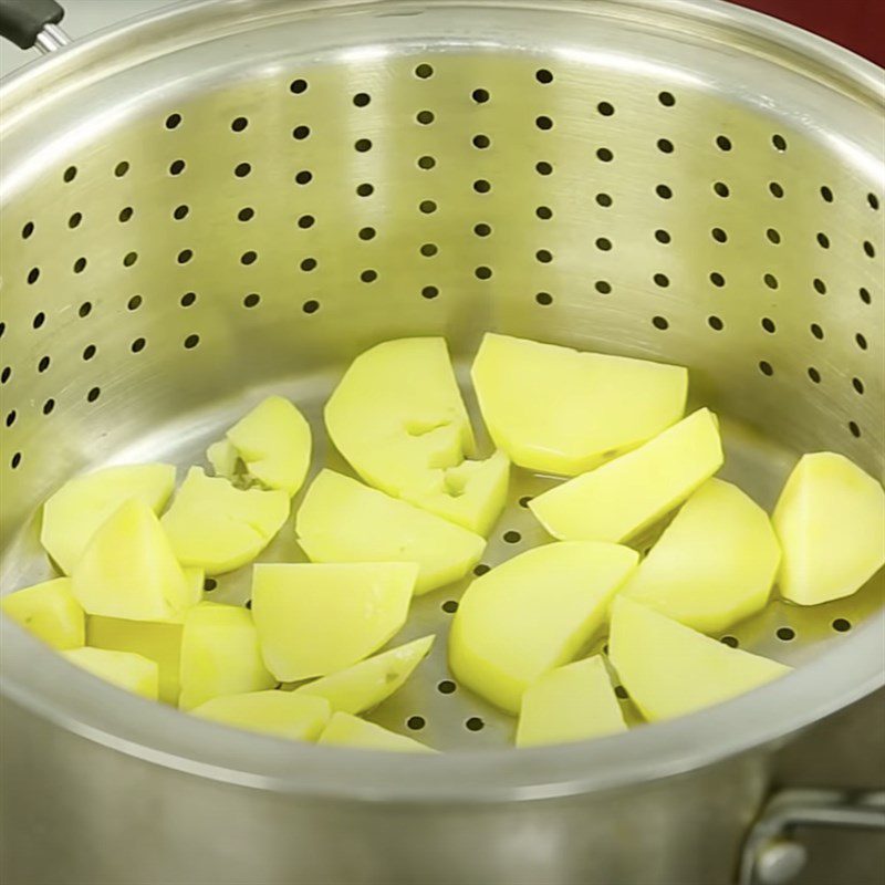 Step 1 Steam and mash potatoes for Potato Meatball Soup