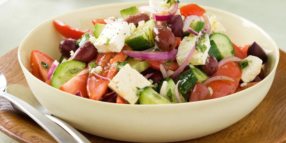 how to make greek salad with delicious fat cheese simple delicious recipe 03032