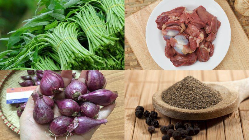 Ingredients for stir-fried water spinach with chicken intestines